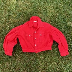H&M CROPPED RED DENIM JACKET